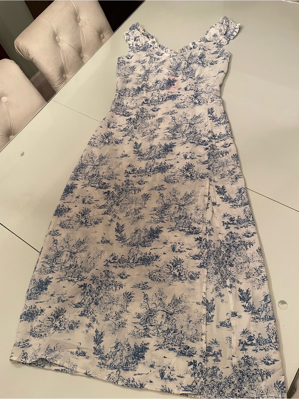 Cider White and Blue Toile Maxi Dress